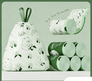 100Pcs Cute Bunny Drawstring Trash Bags, Thickened Disposable Garbage Bags, No-Touch Closure Carryout Rubbish Bags for Home, Kitchen, Office, Car Use (Style: Camellia Drawstring [Tear-Free])
