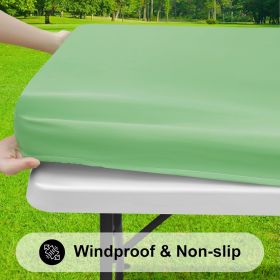 Rectangle Tablecloth, Elastic Fitted Flannel Backed Vinyl Tablecloths for 6ft Folding Tables, Waterproof Wipeable Table Covers for Indoor, Outdoor (Color: Sage Green)