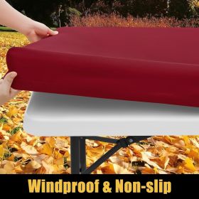 2 Pack Rectangle Picnic Table Cloth, Waterproof Elastic Fitted Tablecloths, Washable Polyester Rectangular Patio Table Cover for Camping (Color: Wine Red)