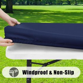 2 Pack Rectangle Picnic Table Cloth, Waterproof Elastic Fitted Tablecloths, Washable Polyester Rectangular Patio Table Cover for Camping (Color: Navy)