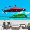 10 ft Outdoor Patio Umbrella Solar Powered LED Lighted Sun Shade Market Waterproof 8 Ribs Umbrella with Crank and Cross Base for Garden Deck Backyard
