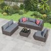 7 Pieces Outdoor Patio Furniture Set, Wicker Patio Conversation Sectional Sofa Set, All Weather PE Rattan Sofa with Glass Table and Cushions