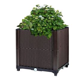 Raised Garden Bed with Self-watering System Rectangle Garden Planter for Garden Patio Balcony Elevated Planter Box for Flowers Vegetables Herbs (size: 30_30_35cm)