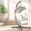 Swing Egg Chair with Stand Indoor Outdoor, UV Resistant Cushion Hanging Chair with Cup Holder