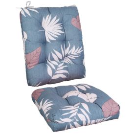 2Pcs/Set 1Pc Back Cushion and 1Pc Seat Cushion Rocking Chair Cushion Upper And Lower Back And Seat Sets (Option: BlueGreyLeaf-UpgradedVersion)